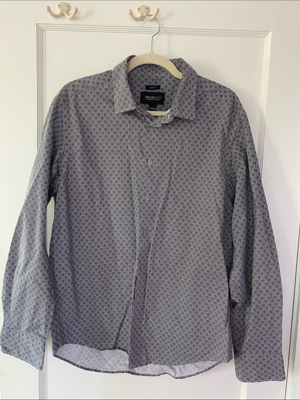 Kenneth Cole Gray Patterned Dress Shirt